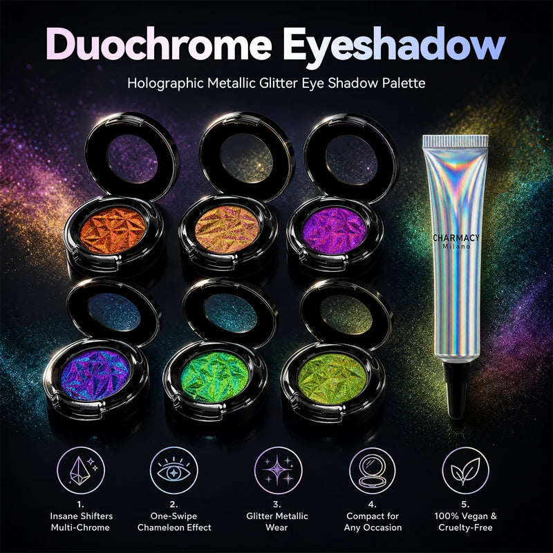 Multichrome Glitter Eyeshadow Set with Primer Long-Lasting High Chrome Pigment