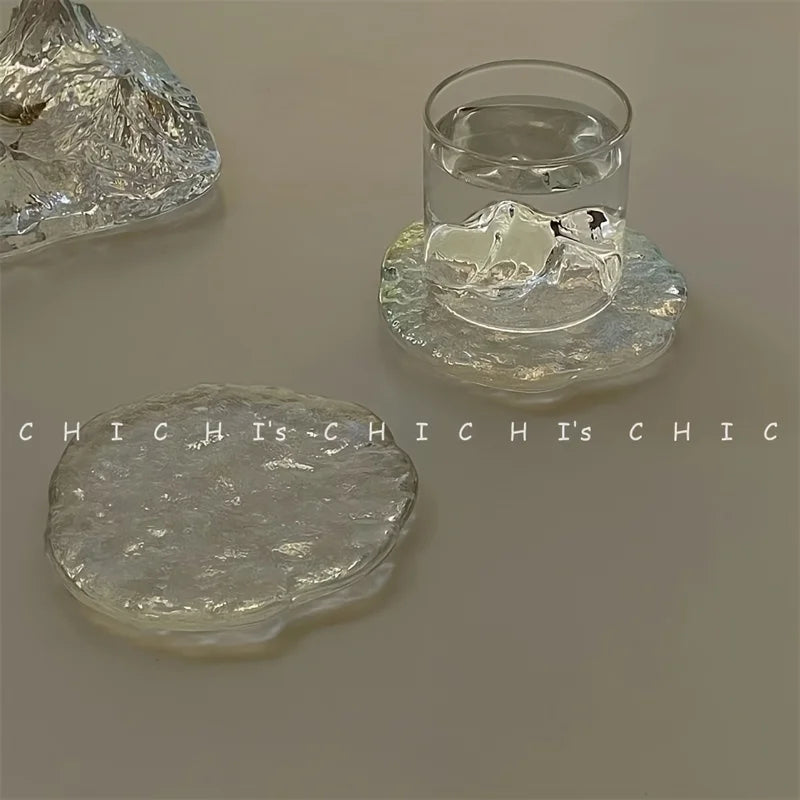 Nordic Style Irregular Ice Cube Coaster - Heat-Resistant Glass, Modern Home Decor