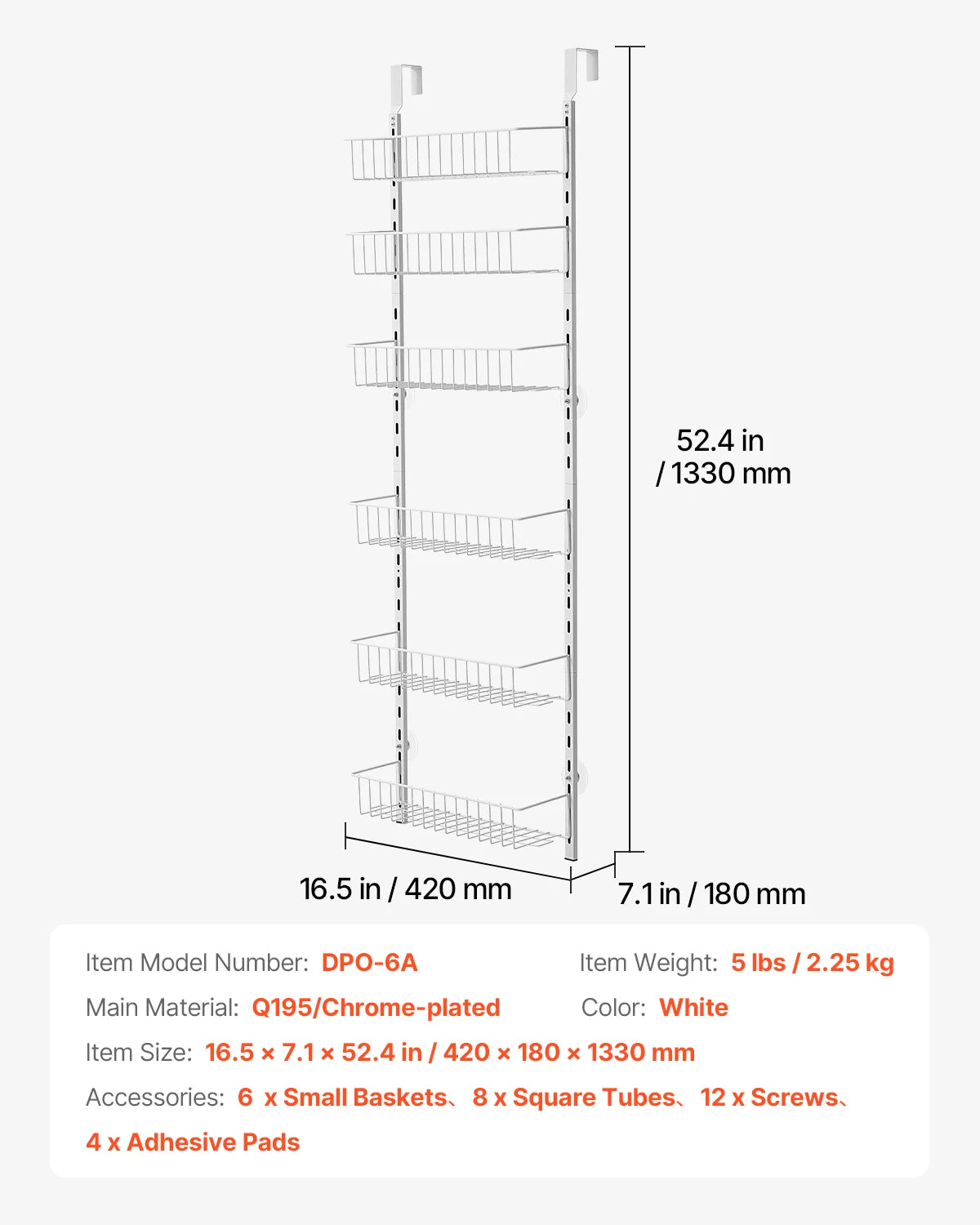 Heavy-Duty Over the Door Pantry Organizer with Adjustable Steel Shelves - Multi-Color
