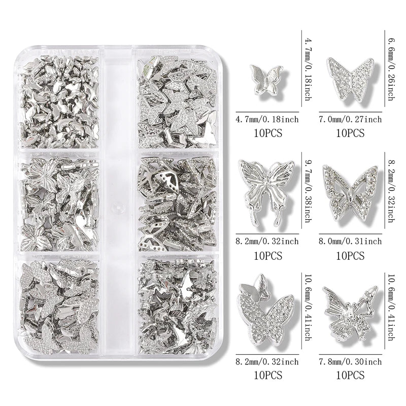 60 Pcs Nail Art Butterfly Charms - Mini Alloy Decor for Nail Crafts