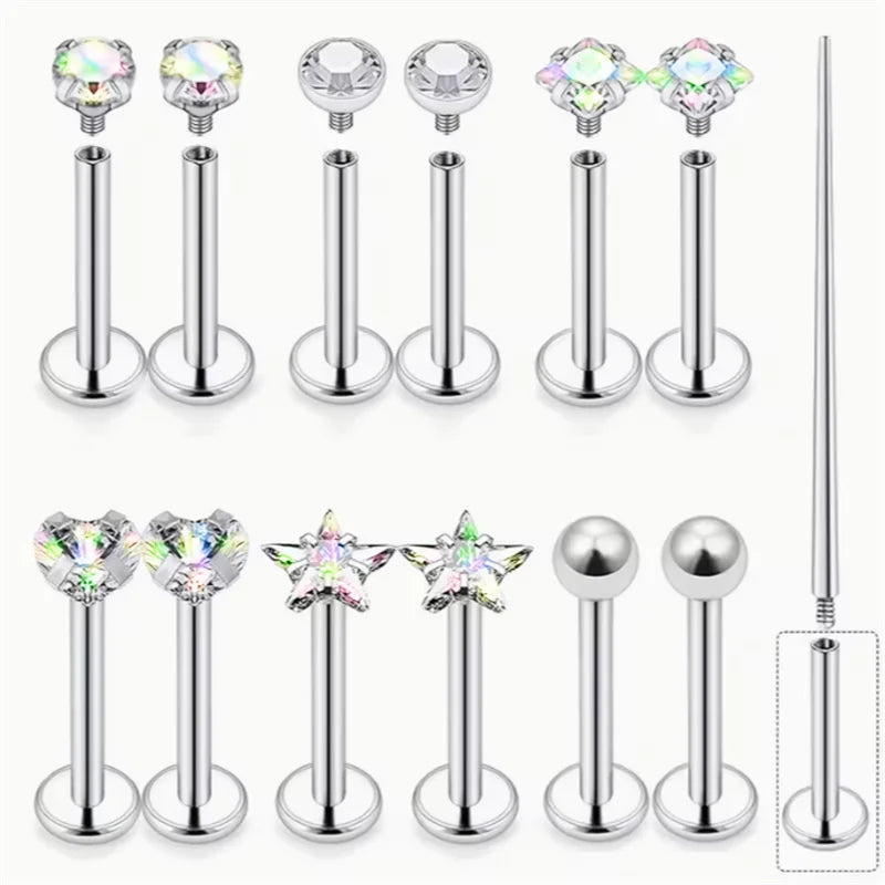 13Pcs Lip Labret Medusa Snake Bite Earrings Set - Stainless Steel Studs for Men Women