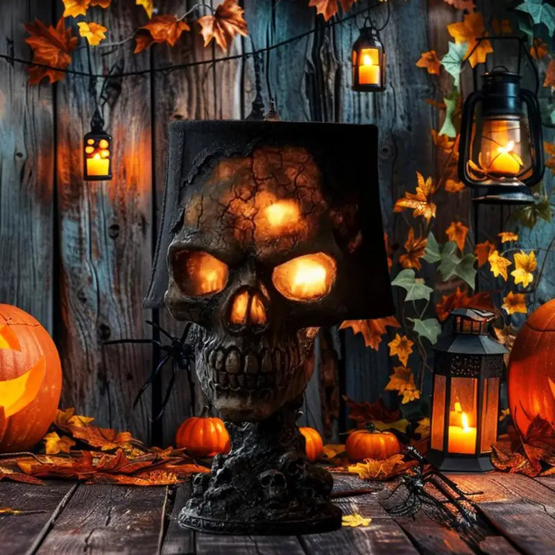 Halloween Skull Lamp with Spooky LED Light - Skull Desk Lamp for Party Decor