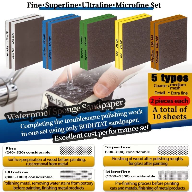 8-Piece Double-Sided Sanding Pads Set for Car & Furniture Polishing - Multiple Grits
