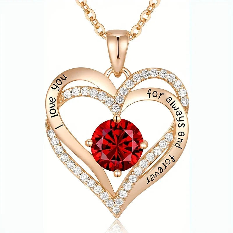 Luxury Red Zircon Pendant Necklace with Rose Flower Gift Box for Women & Girlfriend