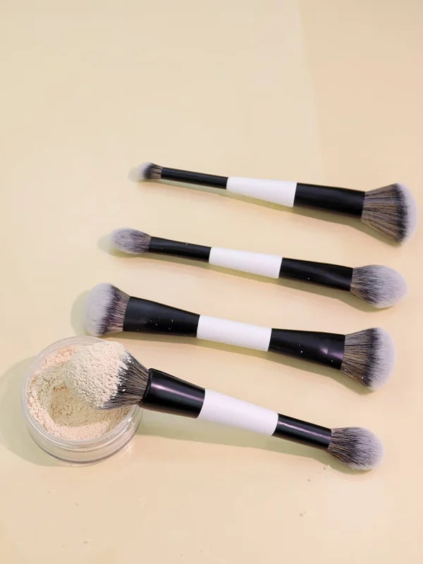 4-Piece Double-Ended Makeup Brush Set - Face, Blush, Foundation, Highlighter
