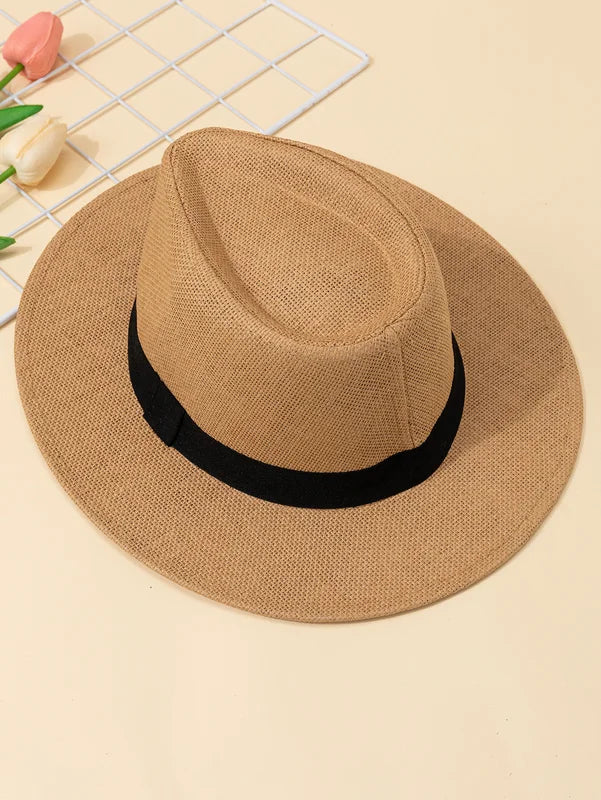Unisex Wide Brim Summer Beach Sun Hat - Panama Straw Style for Men & Women