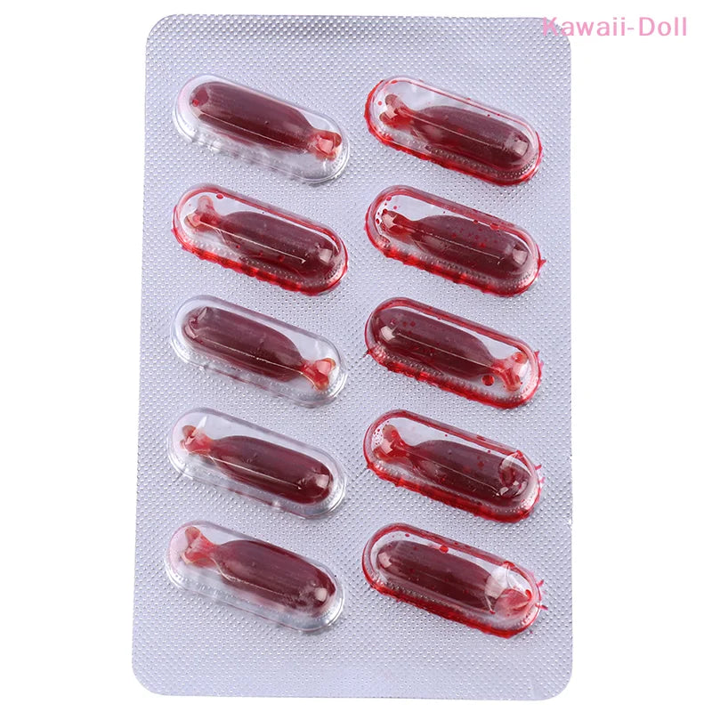 Fake Blood Capsules for Halloween Makeup & Pranks - 10pcs