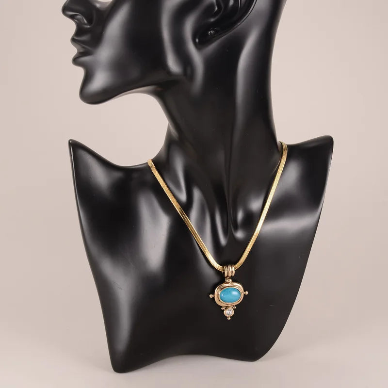 Turquoise Pendant Snake Chain Necklace for Women Bohemian Style Jewelry