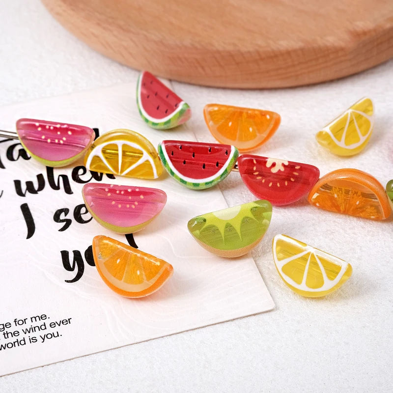Watermelon Fruit Acrylic Beads Pack - Perforated Jewelry Charms for DIY Bracelets & Phone Straps