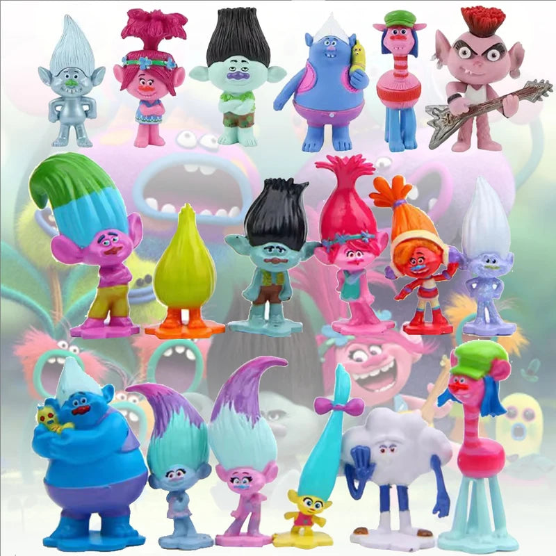 12PCS Trolls Branch Critter Skitter Action Figures Kawaii Anime Toy Set for Kids