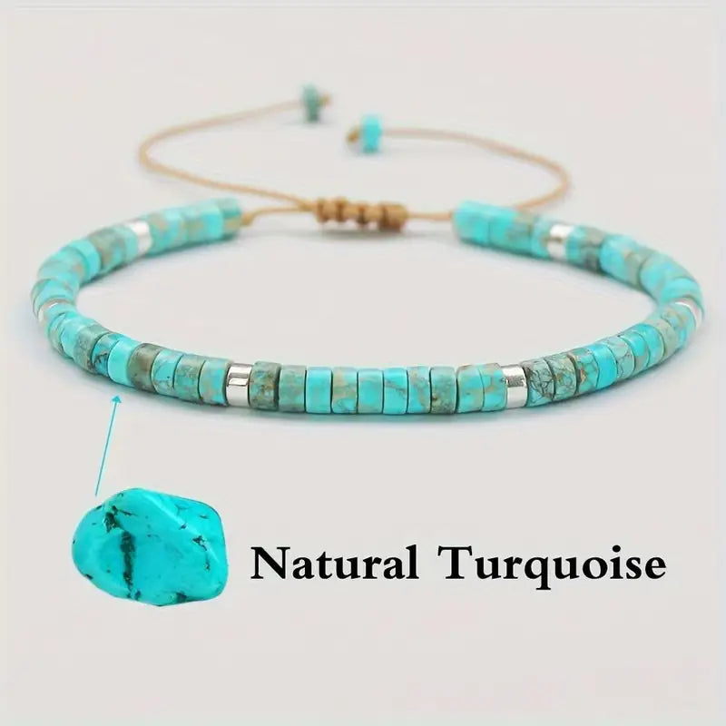 Adjustable Natural Turquoise Beaded Bracelet for Men & Women - Gift & Vacation Accessory