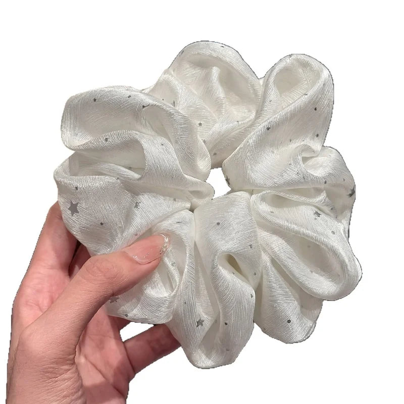 Romantic Star Print Satin Scrunchies for Women - Shiny Elastic Hair Ties, Elegant Hair Accessories for Daily & Party Wear