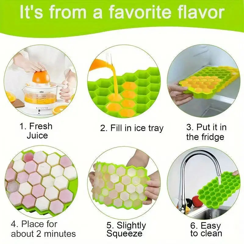 37 Grids Silicone Ice Cube Mold with Lids Honeycomb Shape Reusable Food-Grade BPA-Free