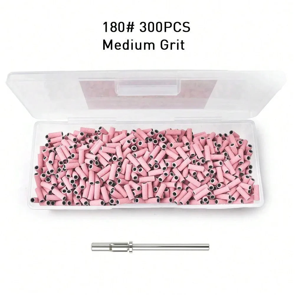 300PCS Nail Sanding Bands Set with Mandrel - 3MM Grit for Nail Drill
