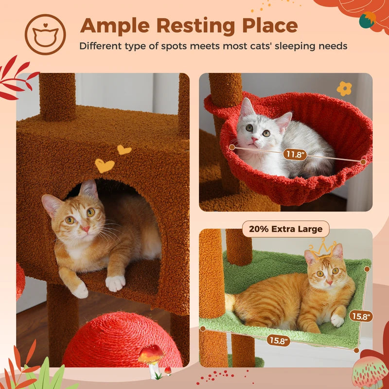 Adjustable Floor-to-Ceiling Cat Tree Tower with Condo Hammock & Scratching Post