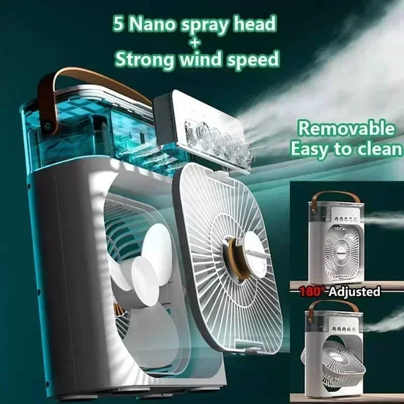 Portable 3-in-1 Air Cooler Fan Humidifier with LED Light USB Rechargeable