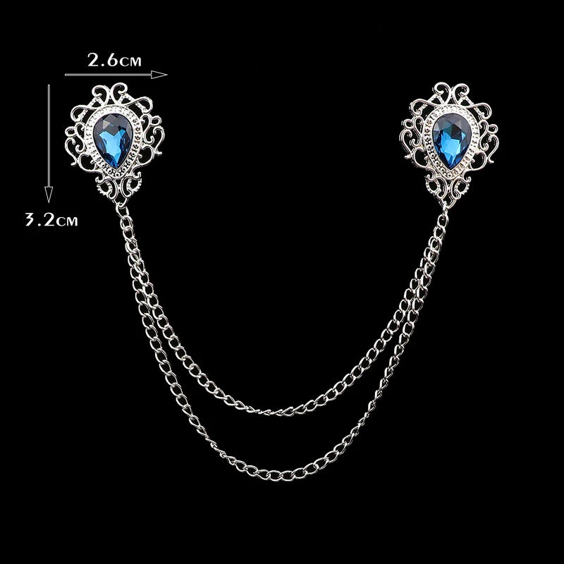 Men's Tassel Brooch Pin Crystal Cross Chain Lapel Pin Wedding Accessories
