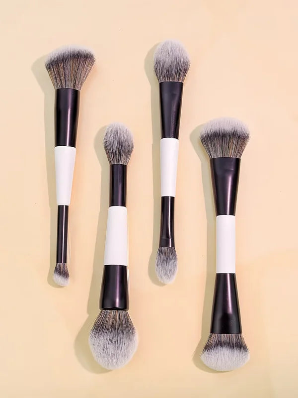 4-Piece Double-Ended Makeup Brush Set - Face, Blush, Foundation, Highlighter