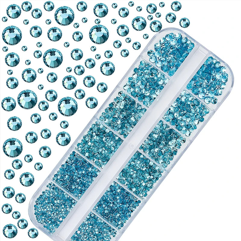 12-Grid Shiny Lake Blue Glass Nail Charms - Fruit Design DIY Rhinestones