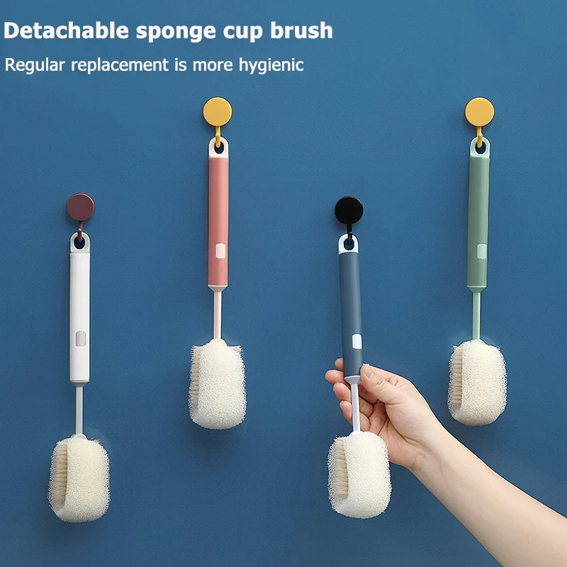 Removable Long Handle Sponge Bottle Brush for Glass and Stainless Steel Cleaning