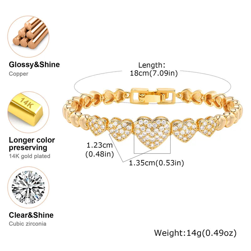 Hip Hop Rock Style Tennis Bracelet 18K Gold Plated Zirconia Crystal Jewelry for Women