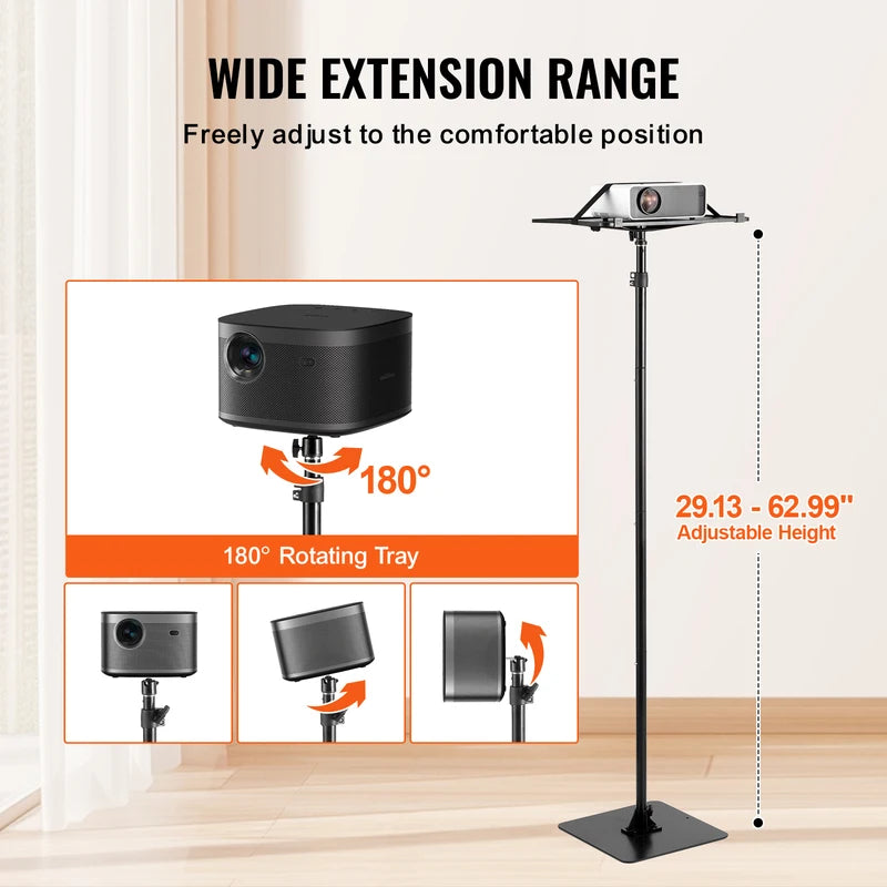 Adjustable Height Projector Floor Stand with Tray for Indoor Outdoor Use