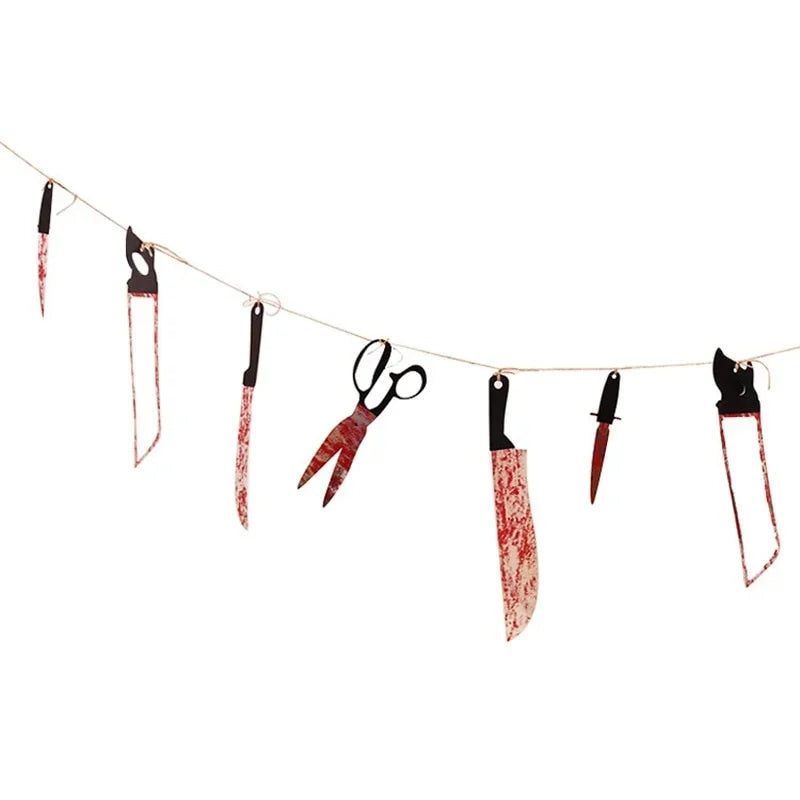 Halloween Bloody Knife Garland 12Pcs Haunted House Wall Decor Props