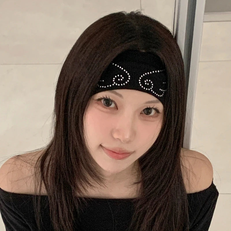 Fashion Knitted Headband with Angel Wings and Diamonds for Summer