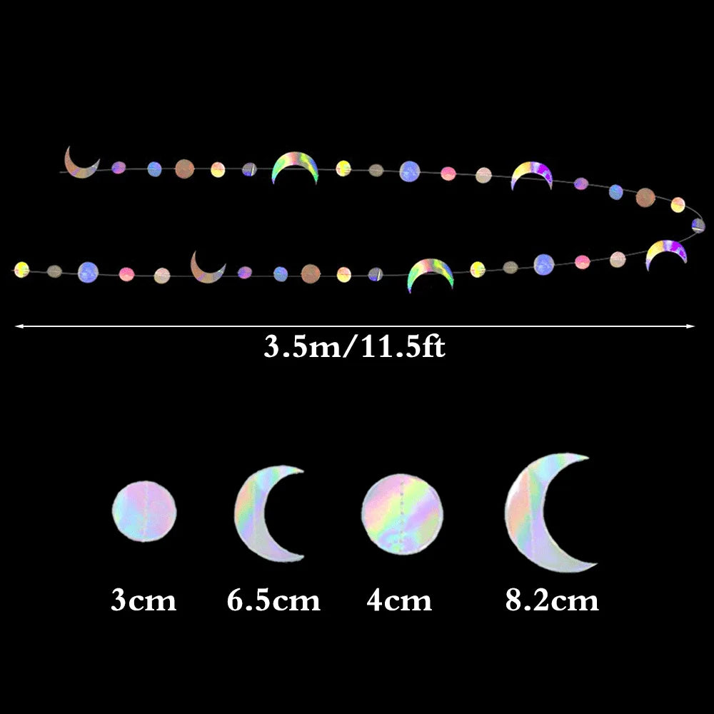 Colorful Iridescent Star Moon Circle Dot Hanging Garland Party Decor Ramadan Eid Wedding Baby Shower Birthday