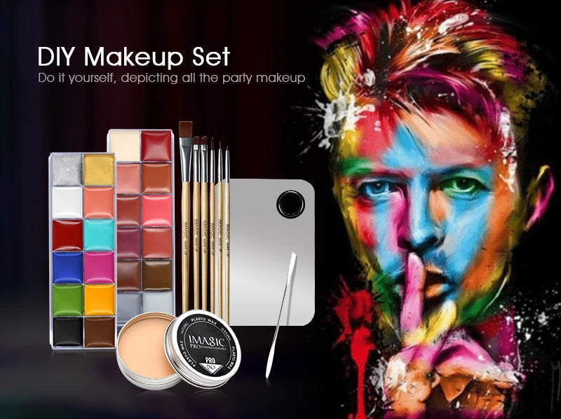 Professional Body Painting Set with 12 Colors, Skin Wax & Makeup Remover