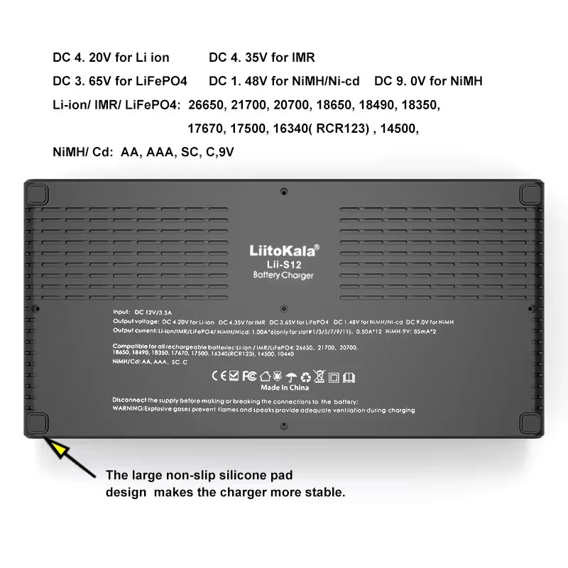 Universal 14-Slot Smart Battery Charger for Li-ion, Ni-MH, LiFePO4, 9V Batteries