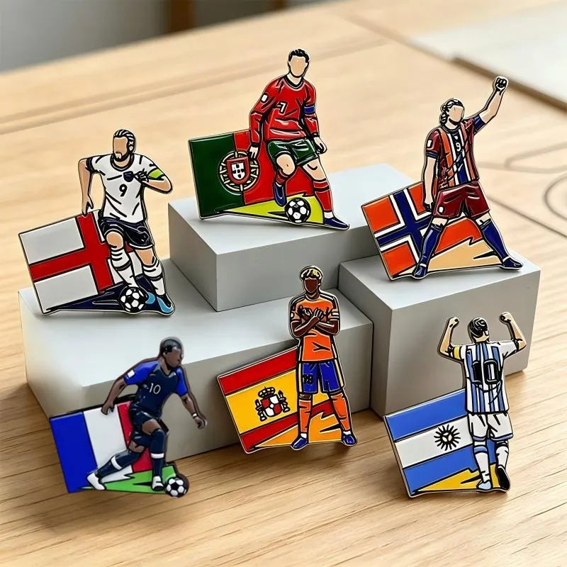 Football Enamel Brooch Soccer Player Lapel Pins Gift for Fans Boys Men