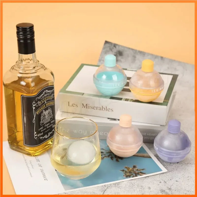 4Pcs Large Silicone Ice Ball Molds - Reusable Whiskey & Beverage Ice Maker Set