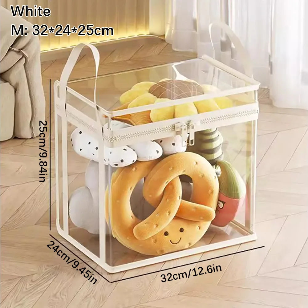 Large Transparent Doll Storage Bag with Handle and Zipper - Stackable Moisture-Proof Organizer Box