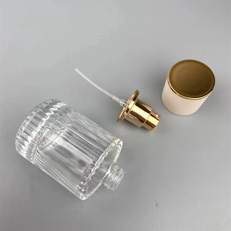 Refillable Glass Perfume Spray Bottle - Clear Striped Dispenser 30ml/50ml