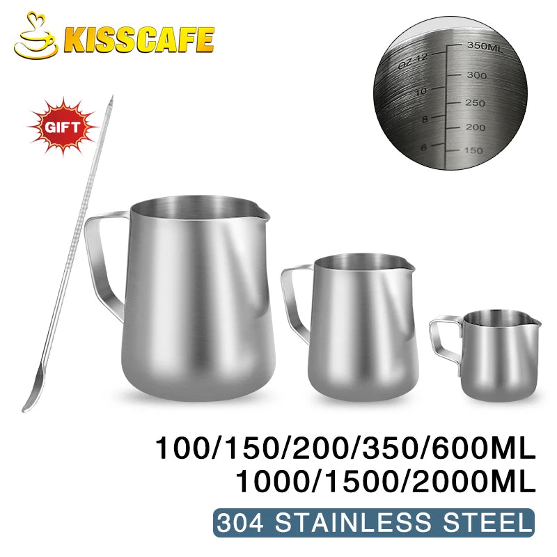Stainless Steel Milk Frother Jug 100ML 350ML 600ML for Coffee & Espresso Barista