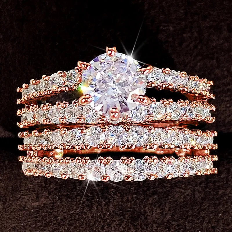 Luxury CZ Stone Engagement & Wedding Ring Set for Women - 2 Pieces