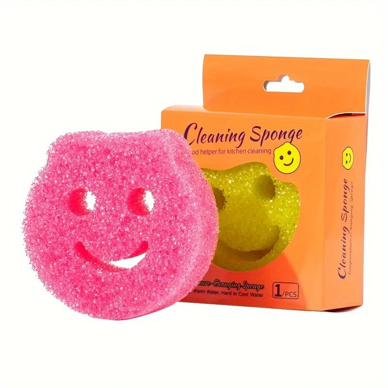 7PCS Colorful Smiley Face Temperature-Changing Cleaning Sponges for Kitchen Dishwashing