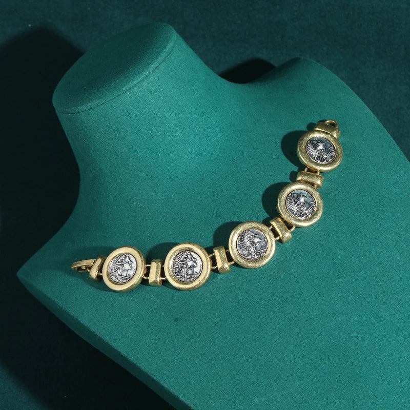 Vintage Coin Pendant Bracelet for Women Gold Plated Antique Jewelry Gift