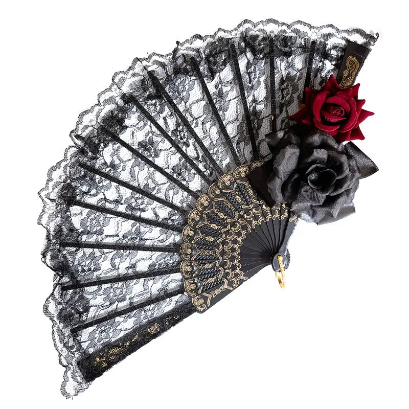 Vintage Gothic Lace Hand Fan for Weddings & Parties - Victorian Style Black Red Pink