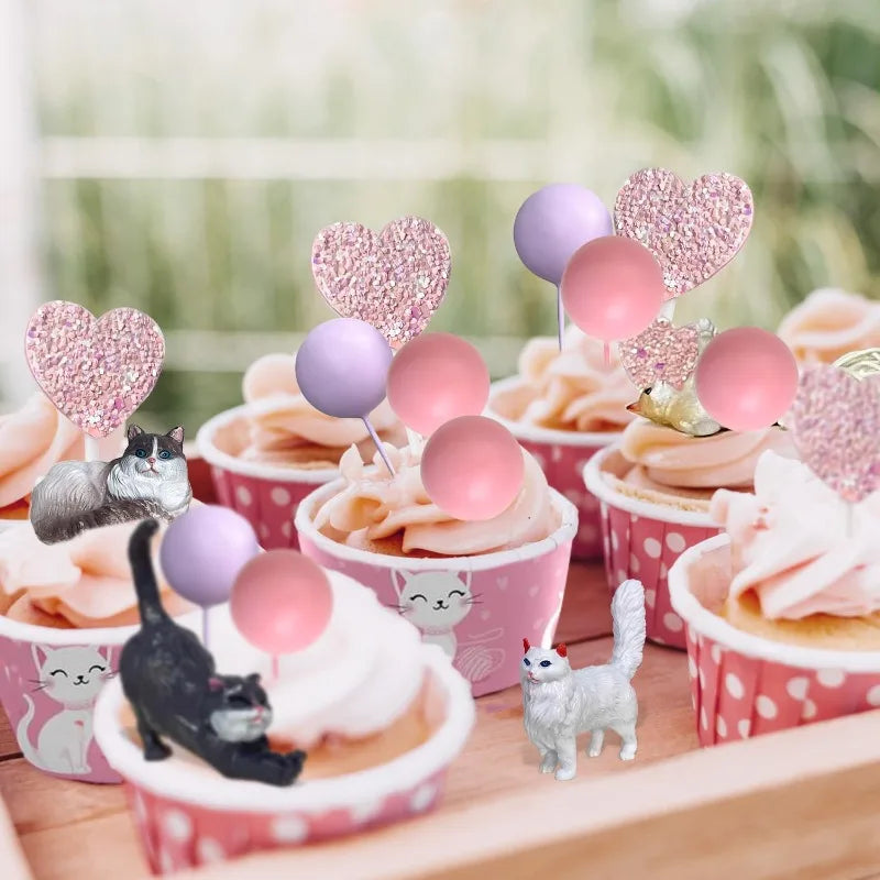20pcs Cat Cake Decorations Heart Cake Toppers for Birthday & Baby Shower