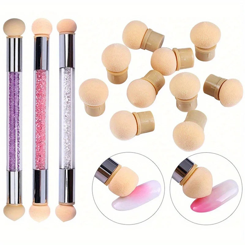 Nail Art Dotting Pen with Gradient Brush & Glitter Powder for Manicure - Multiple Colors