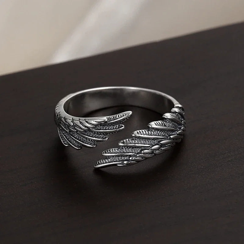 Unisex Angel Demon Wings Creative Ring Sterling Silver-Color Jewelry Adjustable
