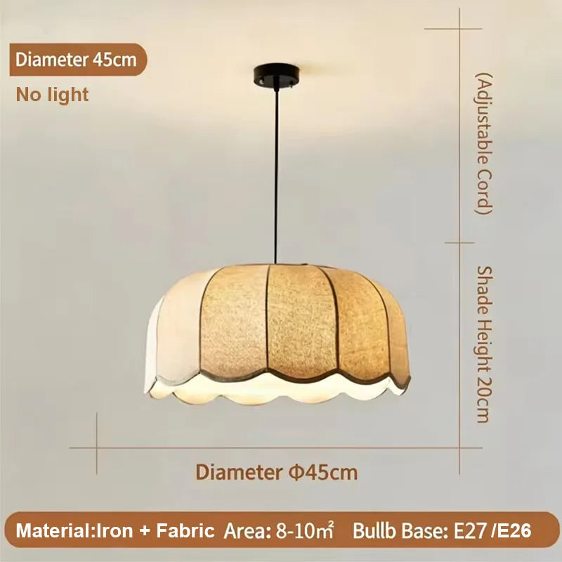 Wabi Sabi Linen Pendant Light Flower Wavy Fabric Hanging Lamp Adjustable Chandelier
