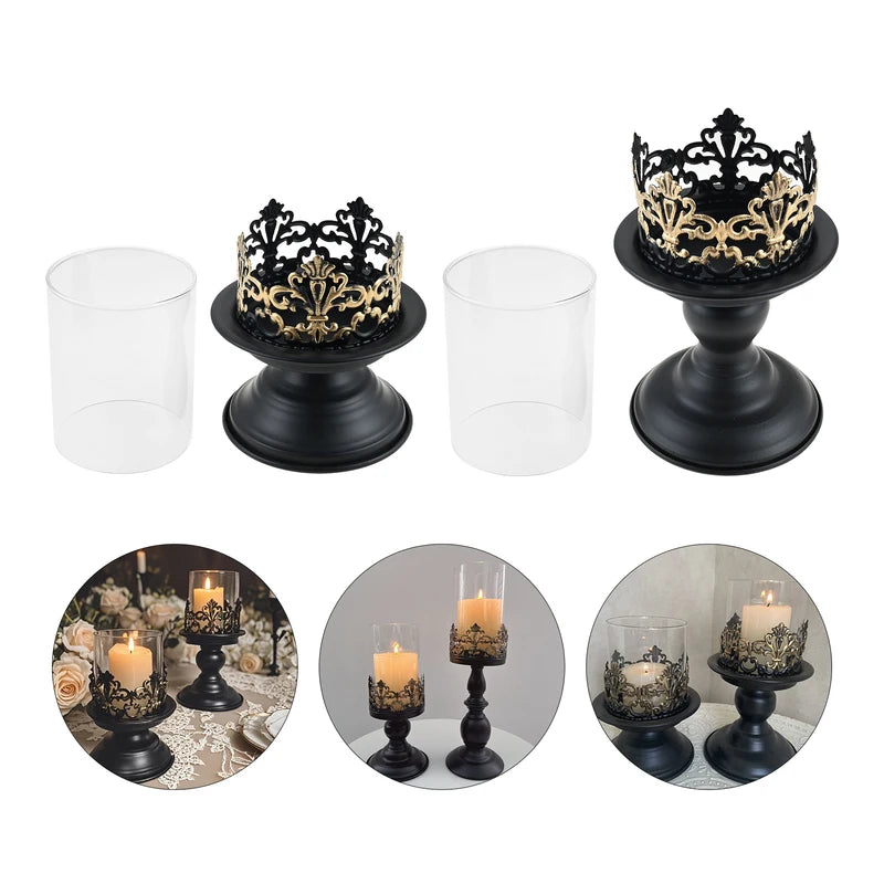 Set of 2 Black Iron Candle Holders for Christmas & Holiday Decor, Centerpieces