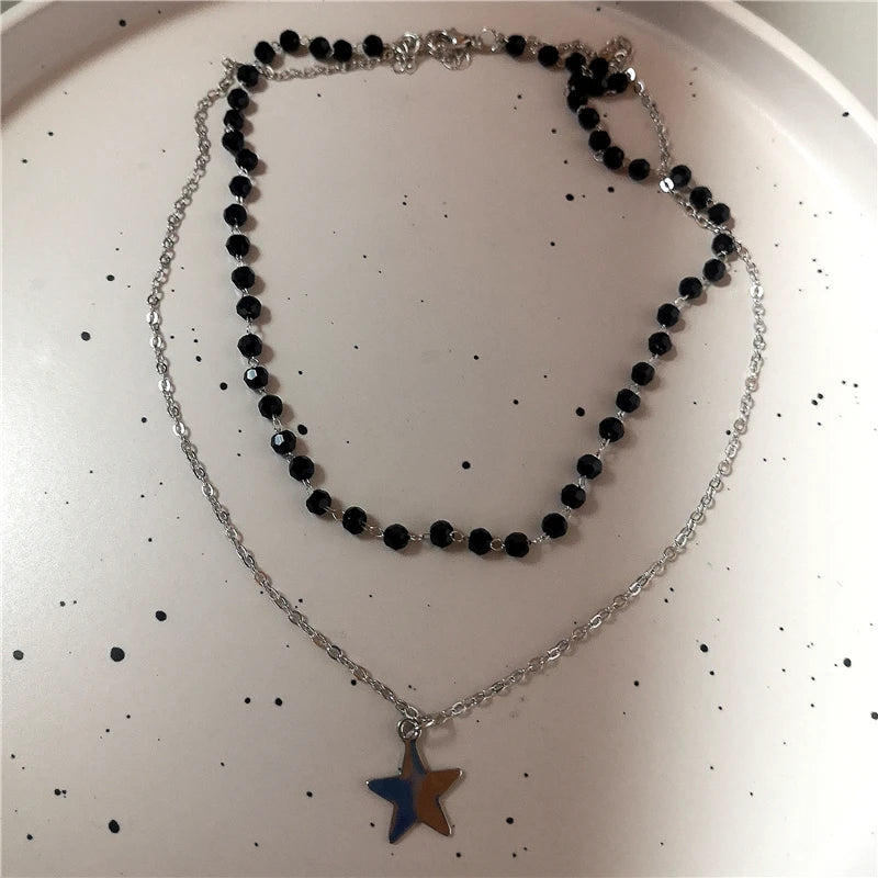 Gothic Y2K Butterfly Heart Cross Pendant Necklace with Charms for Women - Aesthetic Grunge Jewelry