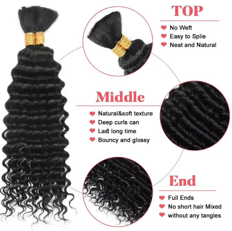 Deep Water Wave Braiding Hair Bulk No Weft 110g Thick Curly Extensions