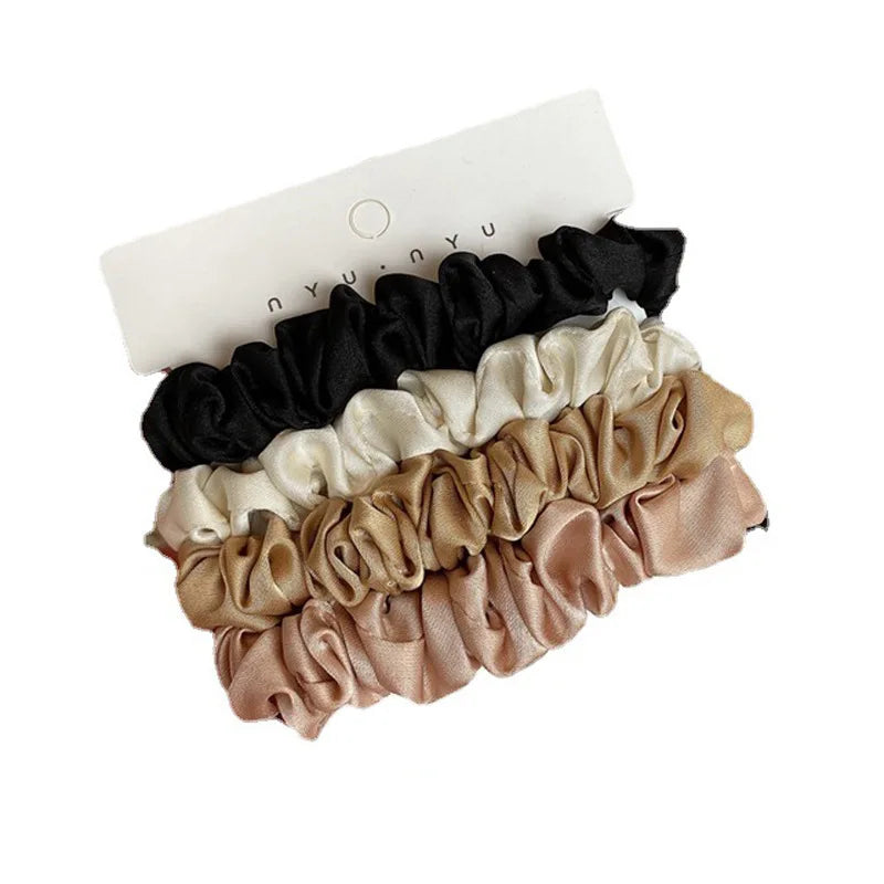 4PCS Small Silk Hair Scrunchies Set for Women and Girls - Elastic Ponytail Holders