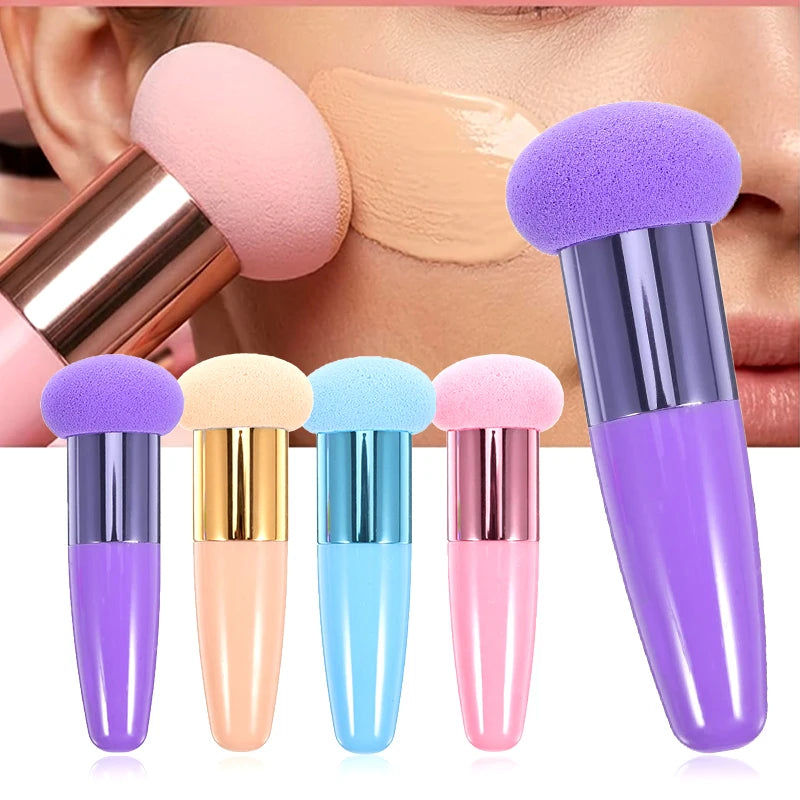 Mushroom Head Makeup Sponge Brush with Handle - Professional Cosmetic Puff for Foundation & Blush