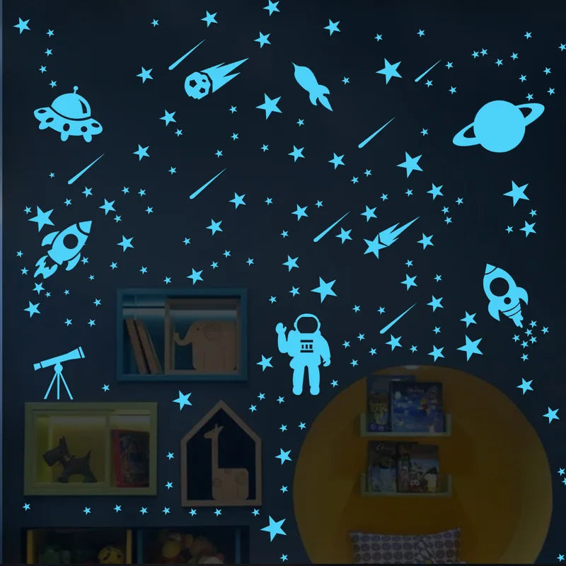 Glow in The Dark Wall Stickers Set - Fluorescent Meteor Stars for Kids Room Decor